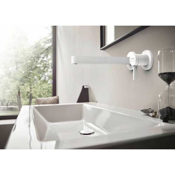Змішувач прихованого монтажу для умивальника Hansgrohe Finoris Matt White 76050700 (білий матовий, з донним клапаном), фото , изображение 2