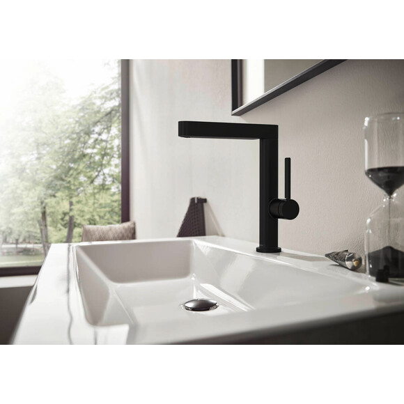 Смеситель для умывальника Hansgrohe Finoris Matt Black 76060670 (черный матовый, с донным клапаном), Цвет производителя: черный матовый, фото 2