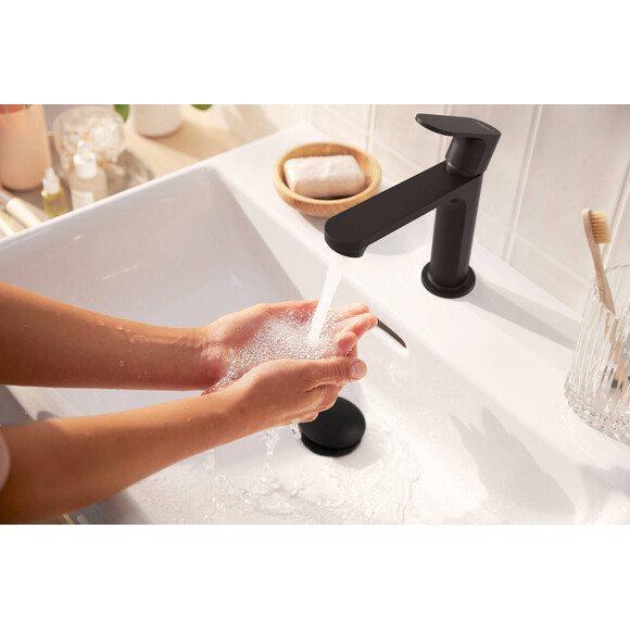 Змішувач для умивальника Hansgrohe Rebris Coolstart EcoSmart Matt Black 72588670 (чорний матовий, з донним клапаном), Колір виробника: чорний матовий, фото , изображение 3