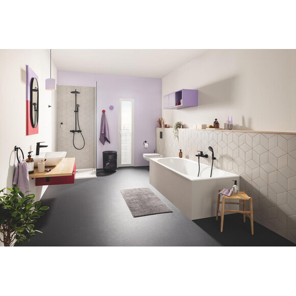 Змішувач для ванни Grohe QuickFix Start&Vitalio 100 Black UA30330701 (чорний матовий, з лійкою та шлангом), фото , изображение 3