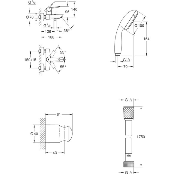 Змішувач для ванни Grohe QuickFix Start&Vitalio 100 Black UA30330701 (чорний матовий, з лійкою та шлангом), фото , изображение 13