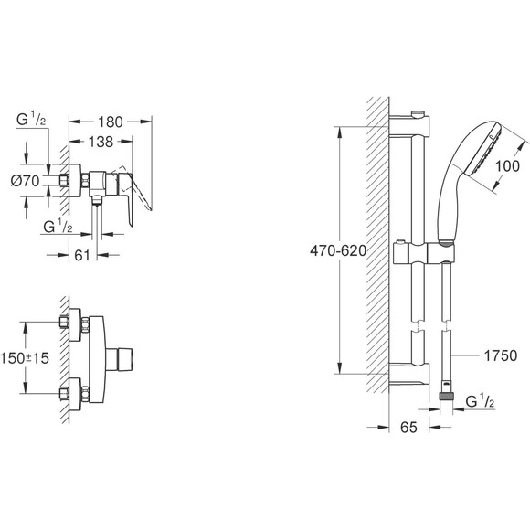 Змішувач для душу Grohe QuickFix Start&Vitalio 100 Black UA30330801 (чорний матовий, з душовим гарнітуром), фото , изображение 11