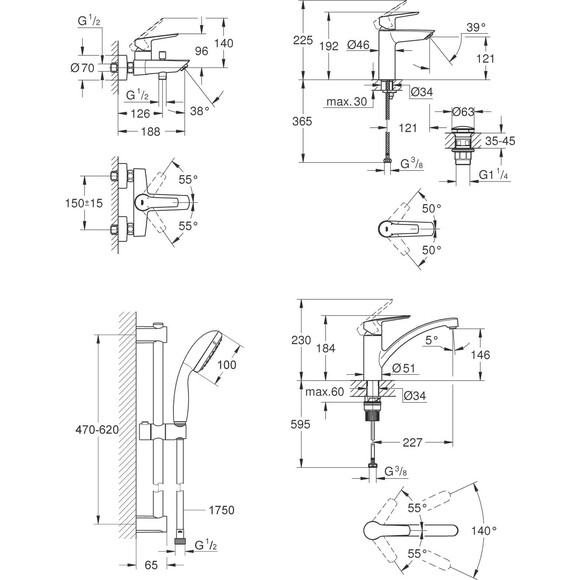 Комплект смесителей для ванной комнаты и кухни Grohe QuickFix Start M-Size Black UA303311MK (235752432+322782432+279482430+324412432), фото 19