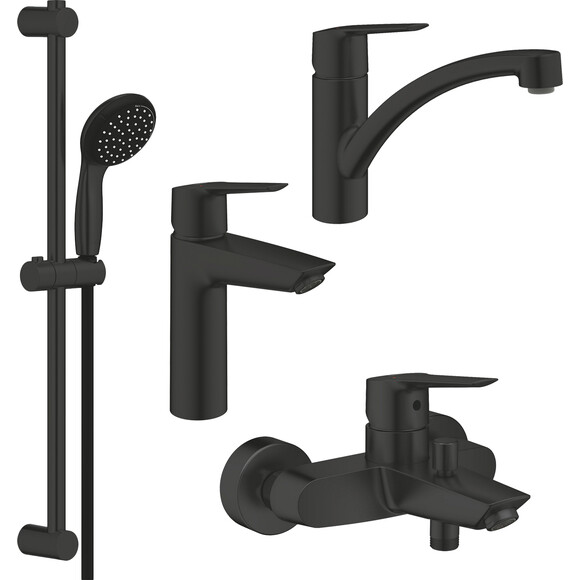 Комплект смесителей для ванной комнаты и кухни Grohe QuickFix Start M-Size Black UA303311MK (235752432+322782432+279482430+324412432), фото 