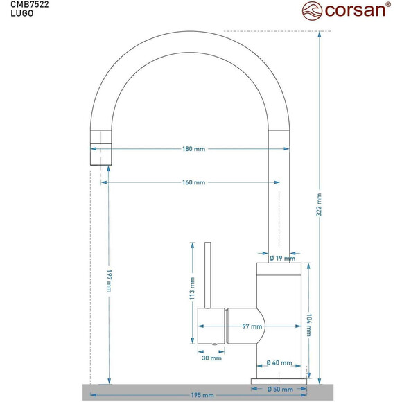 Змішувач для кухні Corsan Lugo Gold CMB7522GL (золотий), Колір виробника: золото, фото , изображение 7