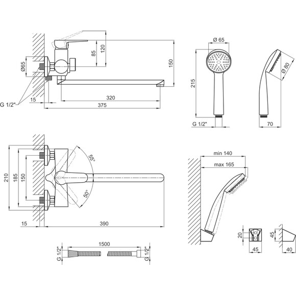 Смеситель для ванны Lidz 14 34 005-1 (LDNIC005CRM22140, с лейкой и шлангом), фото 6