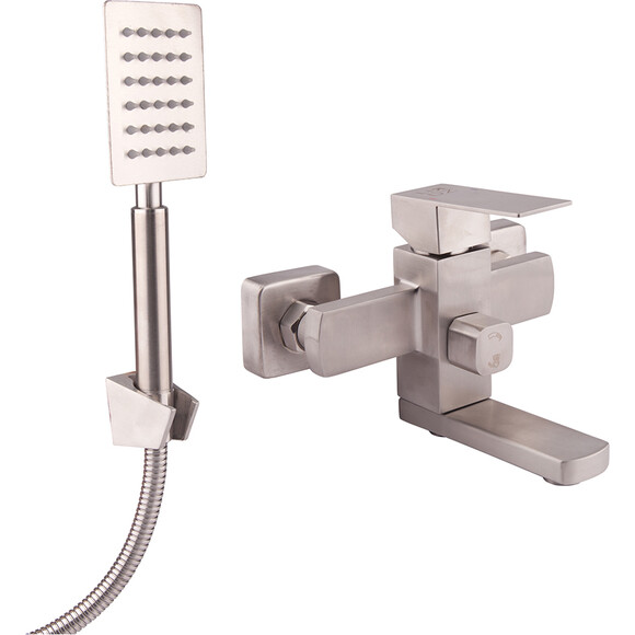 Змішувач для ванни Lidz Kubis 006-1 (LDKUB006NKS28536, нікель, з лійкою та шлангом), фото 