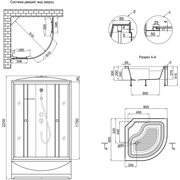 Душовий гідробокс з піддоном Lidz Tani SB90x90.SAT.HIGH.GR (LTSB9090SATHIGHGR, скло тоноване, профіль сатин), Доступні розміри: 90 x 90, Колір виробника: тоноване скло, фото , изображение 18