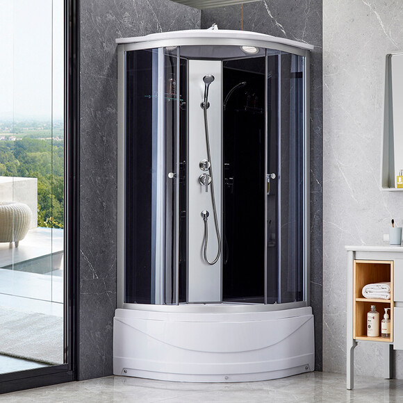 Душовий гідробокс з піддоном Lidz Tani SB90x90.SAT.HIGH.GR (LTSB9090SATHIGHGR, скло тоноване, профіль сатин), Доступні розміри: 90 x 90, Колір виробника: тоноване скло, фото , изображение 2