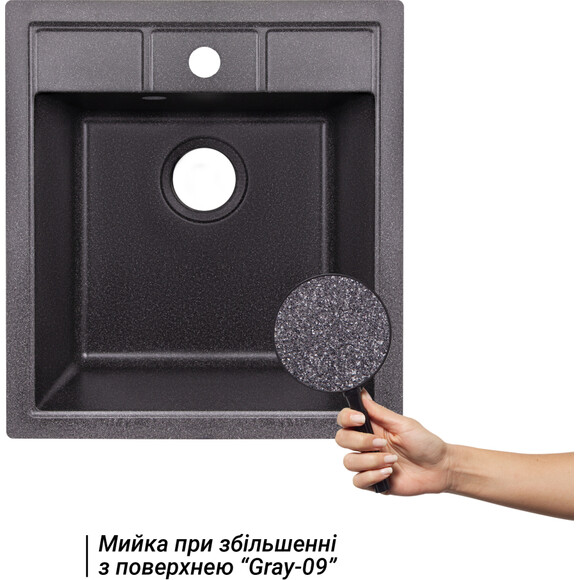Мойка для кухни Lidz 460х515/200 GRF-13 (LIDZGRF13460515200, 45.5x51.3 см, графит, с сифоном), Цвет производителя: графит, фото 2