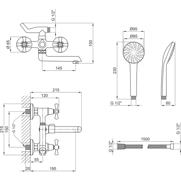 Змішувач для ванни Lidz 75 21 142 Chrome LDLAM142CRM35081 (з лійкою та шлангом), фото , изображение 5