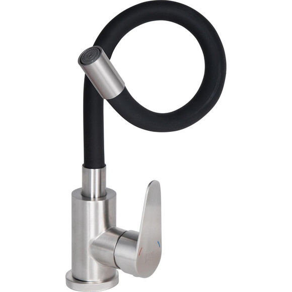 Смеситель для кухни Lidz Vida 04R-BFS (LDVID015F3BLA43358, нержавейка/черный, с гибким изливом), Цвет производителя: черный матовый, нержавейка, фото 2