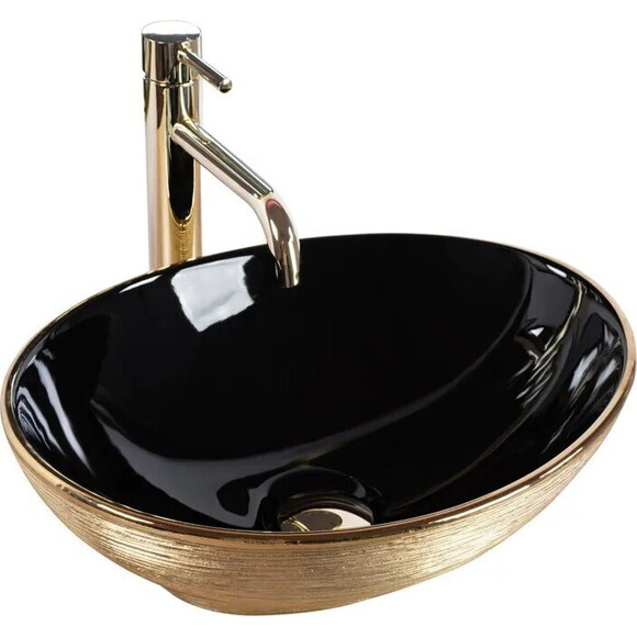 Раковина Rea Sofia Black Brushed Gold REA-U3310 (41x33 см, черная глянцевая с золотым узором, чаша), Доступные размеры: 41 x 33, Цвет производителя: черный глянец, золото линией, фото 