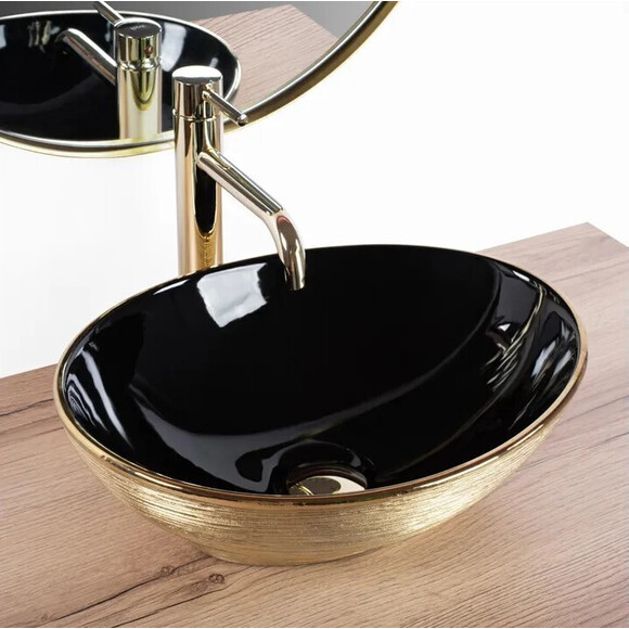 Раковина Rea Sofia Black Brushed Gold REA-U3310 (41x33 см, черная глянцевая с золотым узором, чаша), Доступные размеры: 41 x 33, Цвет производителя: черный глянец, золото линией, фото 2