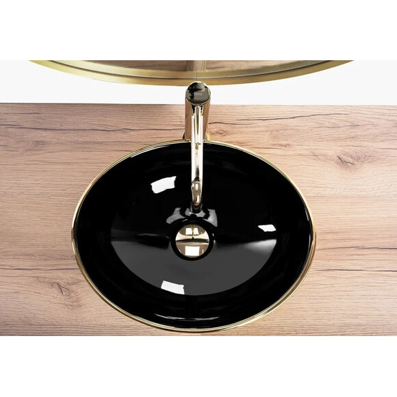 Раковина Rea Sofia Black Brushed Gold REA-U3310 (41x33 см, черная глянцевая с золотым узором, чаша), Доступные размеры: 41 x 33, Цвет производителя: черный глянец, золото линией, фото 4