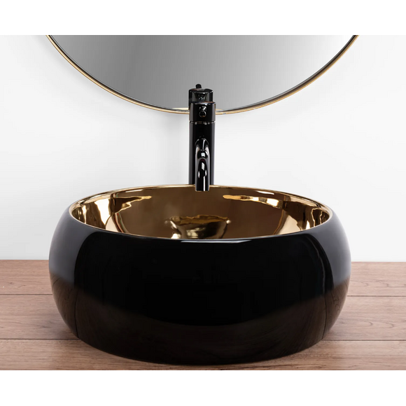 Раковина Rea Luna Black Matt Gold REA-U3306 (40 см, золото/чорний матовий, чаша), фото , изображение 3