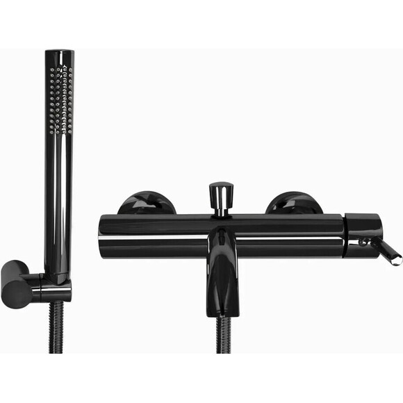 Змішувач для ванни Rea Lungo Black Glossy REA-B4422 (чорний глянсовий, з лійкою та шлангом), Колір виробника: чорний глянець, фото , изображение 2
