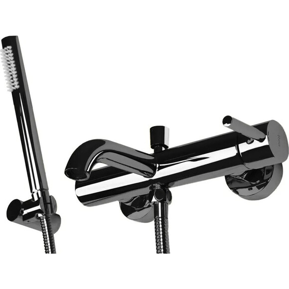 Змішувач для ванни Rea Lungo Black Glossy REA-B4422 (чорний глянсовий, з лійкою та шлангом), Колір виробника: чорний глянець, фото , изображение 3