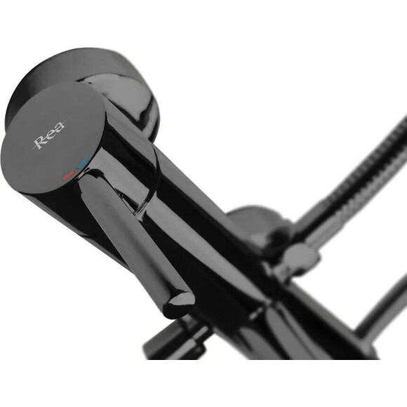 Змішувач для ванни Rea Lungo Black Glossy REA-B4422 (чорний глянсовий, з лійкою та шлангом), Колір виробника: чорний глянець, фото , изображение 4