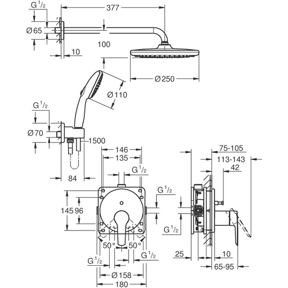 Душева система Grohe QuickFix Start 25292000 (прихованого монтажу), фото , изображение 12