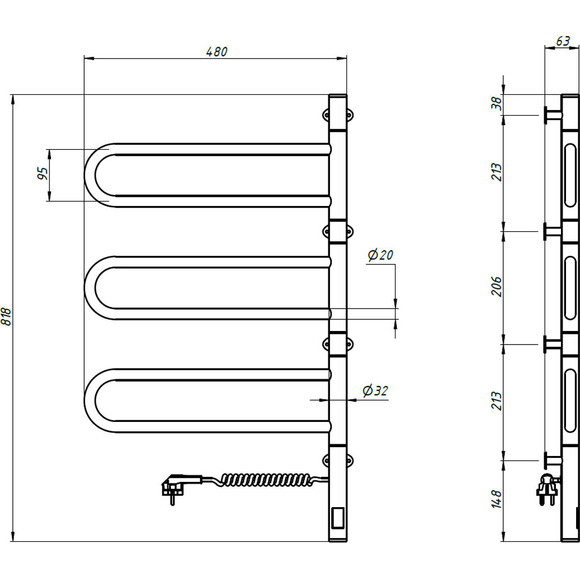 Электрический полотенцесушитель Navin Fouette Sensor 10-012033-4880 (480x800, сенсорный, с таймером), Доступные размеры: 480 x 800, Цвет производителя: хром, Подключение полотенцесушителя: универсальное, фото 6