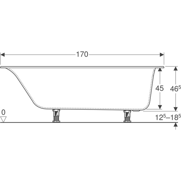 Акриловая ванна Geberit Soana 554.002.01.1 (170x70 см, с ножками), Доступные размеры: 170 x 70, фото 3