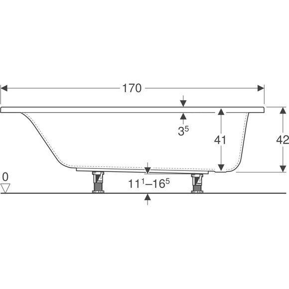 Акриловая ванна Geberit Selnova Square 554.384.01.1 (170x70 см, с ножками), Доступные размеры: 170 x 70, фото 3