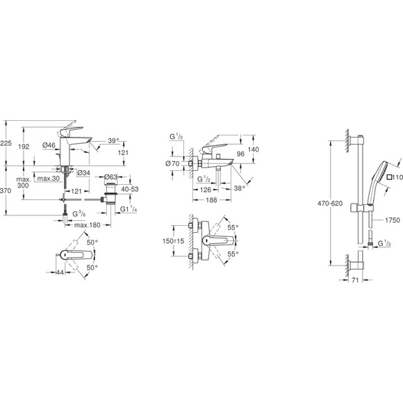 Комплект змішувачів для ванної кімнати Grohe QuickFix Start M-Size UA202301MQ (23455002+24206002+26398001), фото , изображение 20
