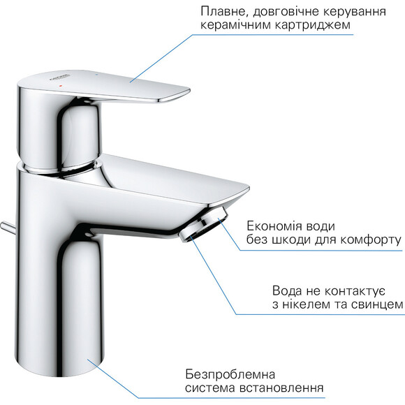 Комплект змішувачів для ванної кімнати та кухні Grohe QuickFix Start Edge S-Size UA202501SK (24196001+24198001+27942001+30529001), фото , изображение 15