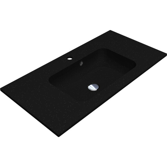 Раковина Miraggio Della 900 Mirastone Black Shine 8813461 (90x45 см, чорна, з крилом), Доступні розміри: 90 x 45, Колір виробника: чорний, Технологія виробництва: Mirastone, фото 