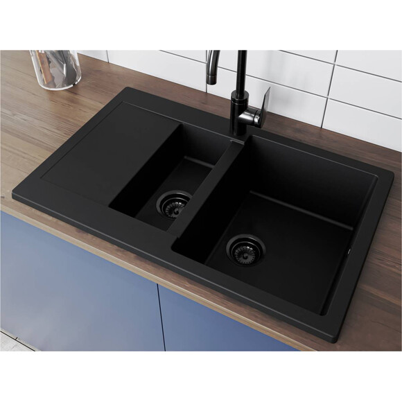 Мойка для кухни Miraggio Lapas Black Shine 0002247 (78x48 см, черная, с фруктовницей, с сифоном), Цвет производителя: черный, фото 4