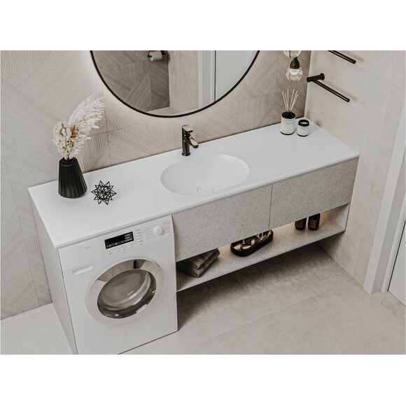 Умивальник-стільниця Miraggio New York 1850 Miramarble 69125563 (185x50 см, з крилом), Доступні розміри: 185 x 55, Технологія виробництва: Miramarble, Колір виробника: білий глянець, фото , изображение 3