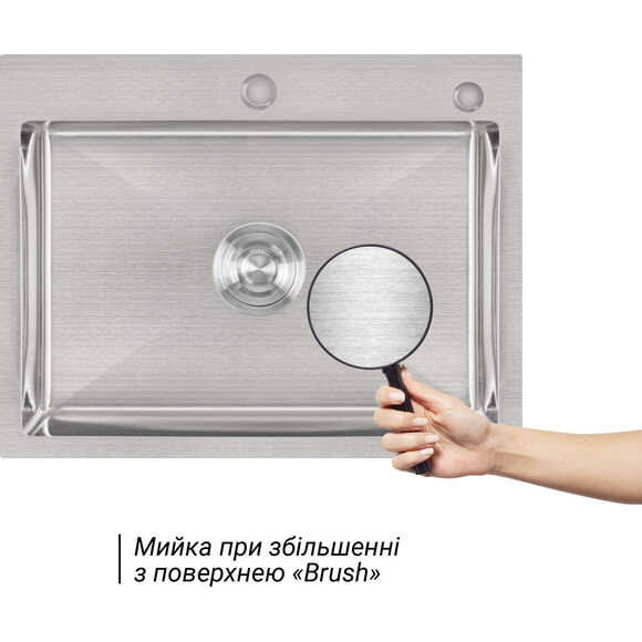 Мойка для кухни Lidz Handmade H5845 Brush (LDH5845BRU35384, 58x45 см, брашированная, 3.0/0.8 мм, с сифоном и дозатором), фото 2