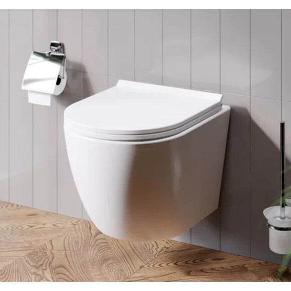 Безободковый подвесной унитаз Am.Pm Like AquaSpin CLA1900SC (воронкообразный, с сиденьем), фото 5