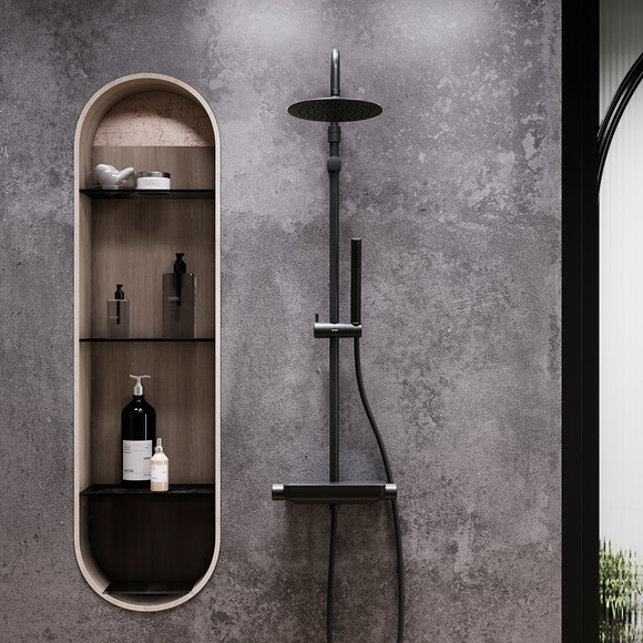 Душевая система Damixa Scandinavian Pure 936780300 (черная матовая, с полкой), Цвет производителя: черный матовый, фото 3