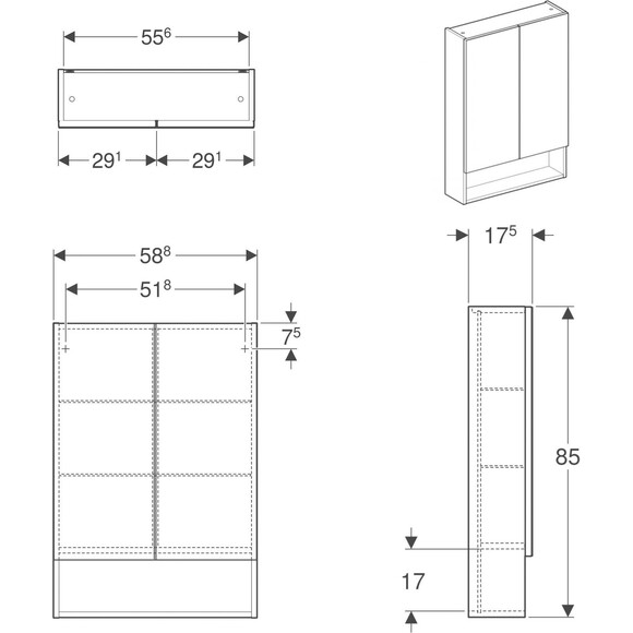 Дзеркальна шафа Geberit Selnova Square 501.264.00.1 (59x85 см, біла глянсова, розпашна), Доступні розміри: 59 x 85, Колір виробника: білий глянець, фото , изображение 2