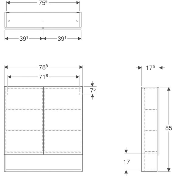 Зеркальный шкаф Geberit Selnova Square 501.268.00.1 (79x85 см, белый глянцевый, распашной), Доступные размеры: 79 x 85, Цвет производителя: белый глянец, фото 2