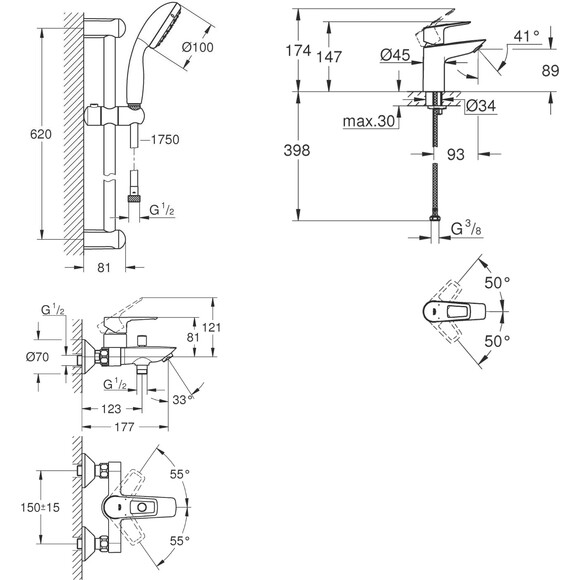 Набор смесителей для ванны 3 в 1 Grohe BauLoop New S-Size UA123214S0 (23337001+23603001+27598001), фото 11