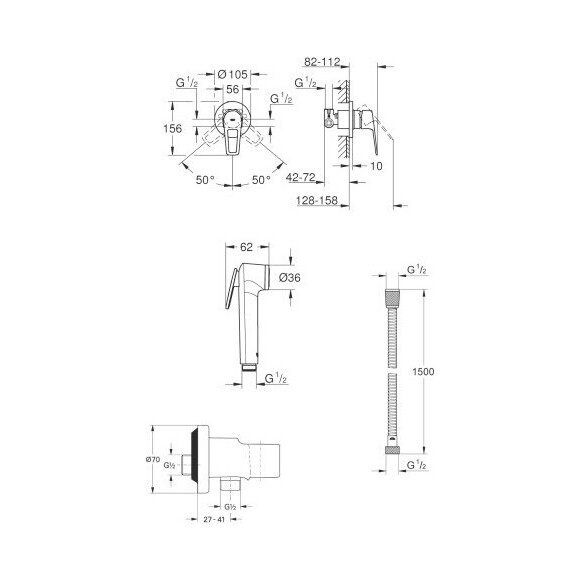 Гигиенический душ со смесителем Grohe Bauloop New Chrome UA11104201U (29042001+28150002+27512001+28628000), фото 2