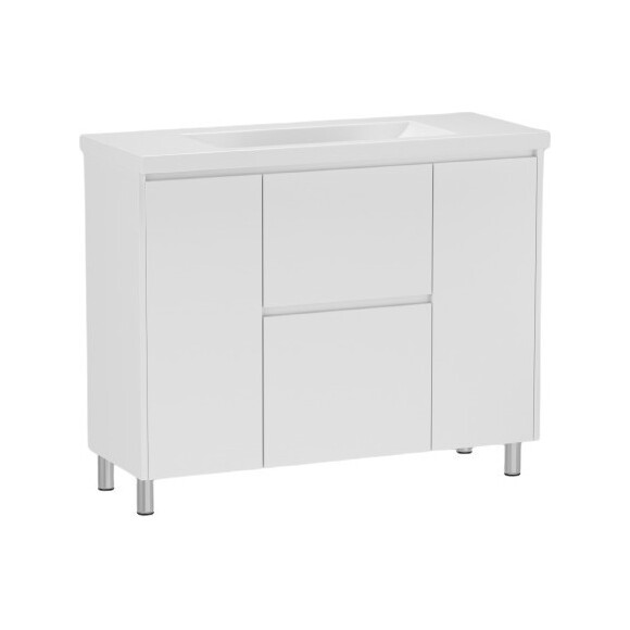 Тумба RJ Flora-XO с умывальником Cersanit Como RJFU073-01100WHSET (RJFU073-01100WH+K32-016-EX, 100 см, белая глянцевая, напольная), фото 