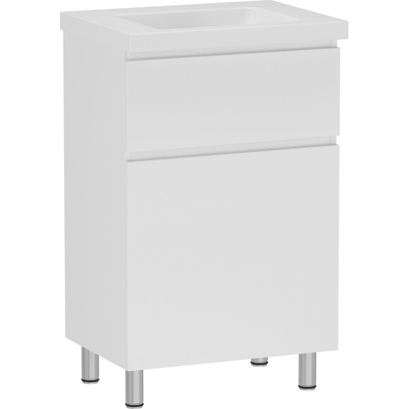 Тумба RJ Flora-XO с умывальником Cersanit Moduo RJFU073-0150WHSET (RJFU073-0150WH + K116-009, 50 см, белая глянцевая, напольная), Доступные размеры: 50, Цвет производителя: белый глянец, фото 