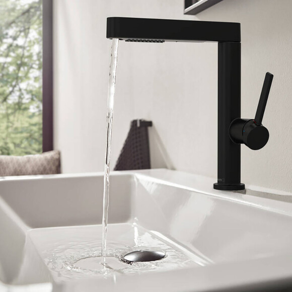 Змішувач для умивальника Hansgrohe Finoris Black Matt 76063670 (чорний матовий, з донним клапаном, з висувною лійкою), Колір виробника: чорний матовий, фото , изображение 4