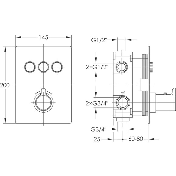 Змішувач прихованого монтажу для ванни із термостатом Imprese Smart Click Black Matt ZMK101901236 (чорний матовий, внутрішня частина в комплекті), Колір виробника: чорний матовий, фото , изображение 2