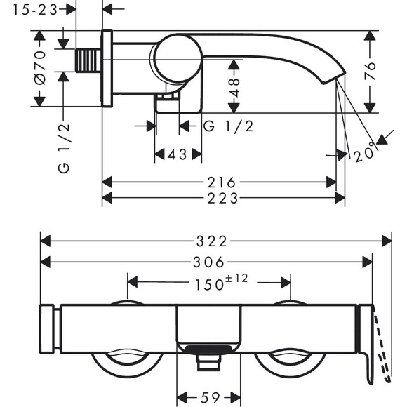 Змішувач для ванни Hansgrohe Vivenis Black Matt 75420670 (чорний матовий, з каскадним зливом), Колір виробника: чорний матовий, фото , изображение 8