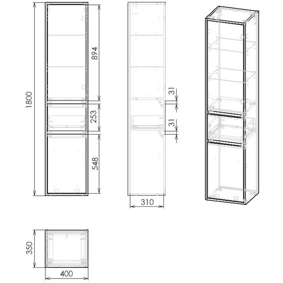 Пенал в ванную Imprese Bilovec Oak Craft f3263Dr (40 см, дуб крафт, подвесной), Цвет производителя: дуб крафт, фото 3