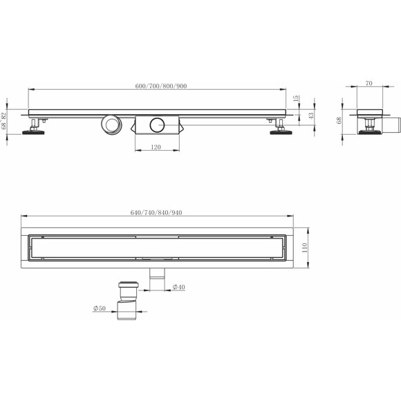 Душовий трап Imprese i-Flow Black Matt d44700SB07 (70 см, чорний матовий), Колір виробника: чорний матовий, Доступні розміри: 70, фото , изображение 2
