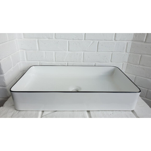 Умивальник Imprese Black Edge i11099 (60x35 см, білий глянсовий із чорним бортиком), фото , изображение 2