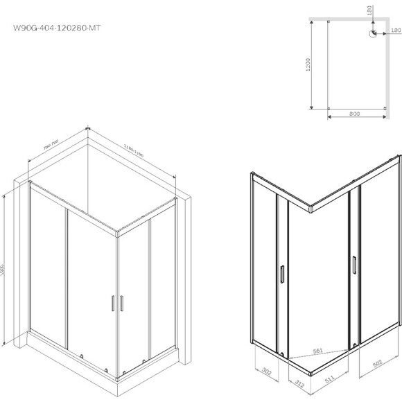 Душевая кабина Am.Pm Gem Square Slide W90UG-404-120280-MT (120x80 см, стекло прозрачное, профиль хром матовый), Доступные размеры: 120 x 80, Цвет производителя: сатин (хром матовый), фото 12