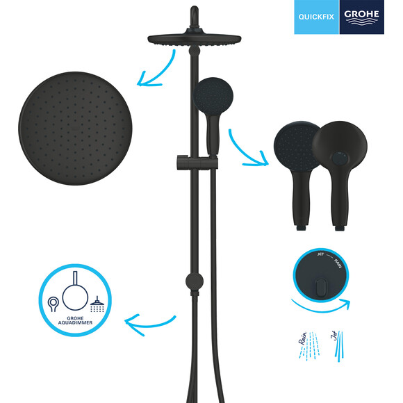 Душевая система Grohe QuickFix Vitalio Start 250 266802431 (черная матовая, без смесителя), Цвет производителя: черный матовый, фото 12