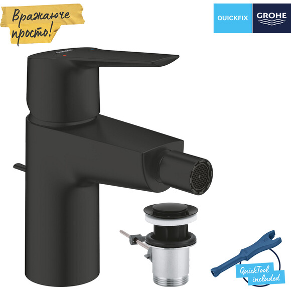 Змішувач для біде Grohe QuickFix Start Black 325602432 (чорний матовий, з донним клапаном), Колір виробника: чорний матовий, фото , изображение 6